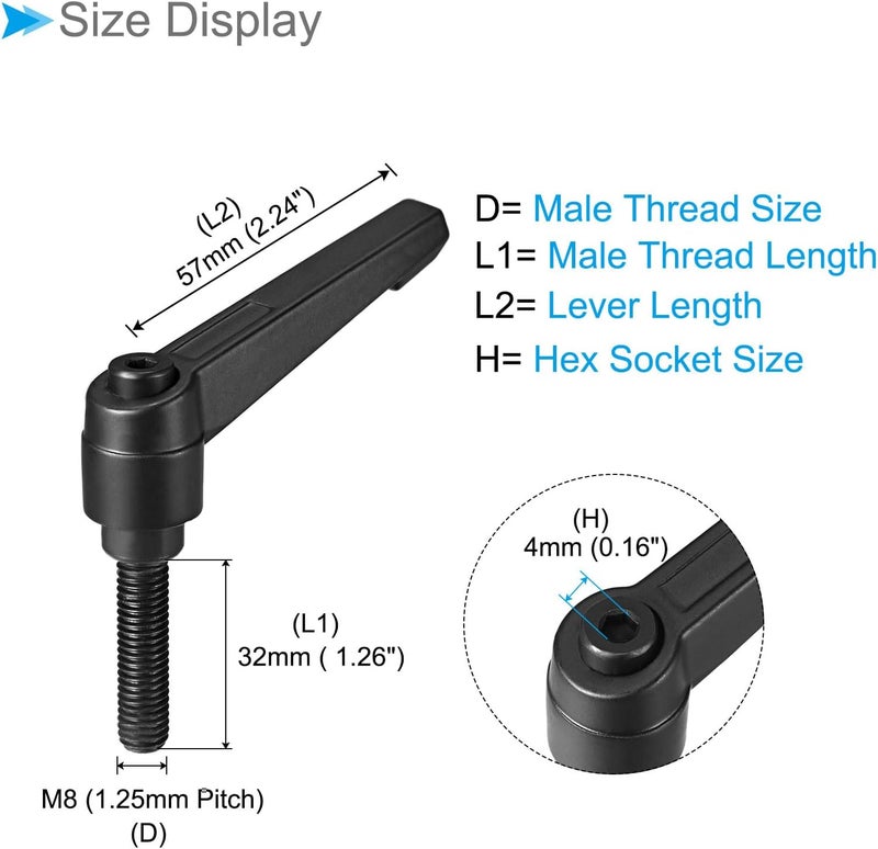 CoCud Clamping Lever Handles, M8 x 32mm Male Thread, Adjustable Quick Release Locking Rotating Bolt Knobs Black - (Applications: for Lathe Machinery), 5-Pieces - Image 2
